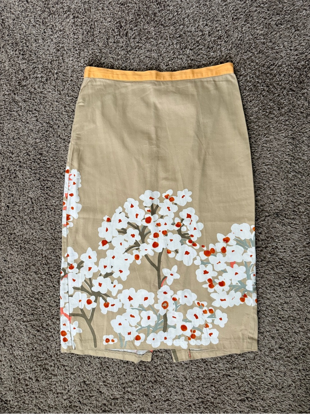 United Colors Of Benetton Beige Floral Pencil Skirt with Yellow Waistband